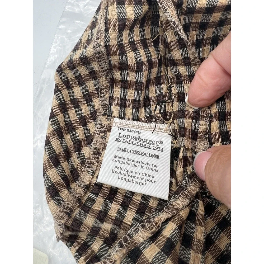 🧺 Longaberger Small‎ Crescent Basket Liner – Khaki Check – NIP (New in Package)